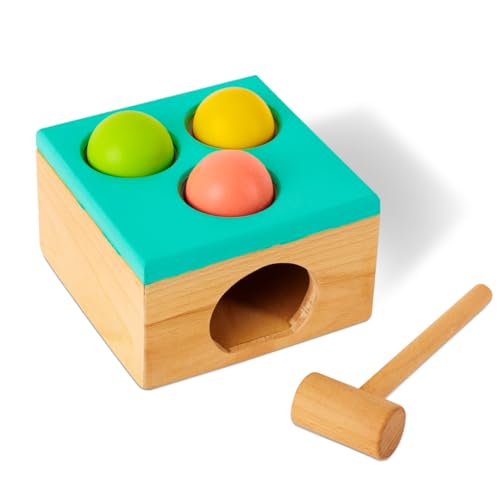 Curious Cub Wooden Hammer Ball Knock Toy, Montessori Learning Game with 3 Colorful Balls and Wooden Hammer for 2-5 Years - Image 2
