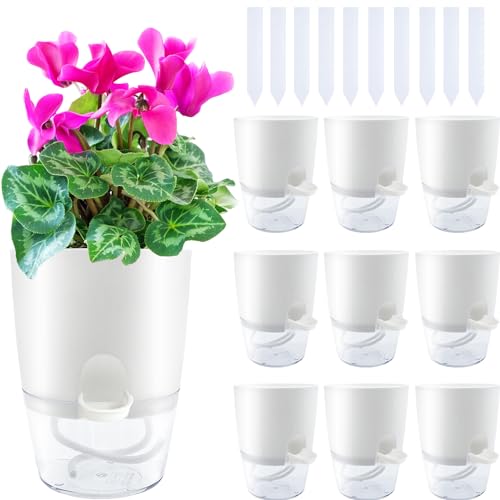 Haawooky 10 Pack Clear Self Watering Planters,4.1Inch Wicking Flower Pots,Plastic African Violet Pots with Watering Bottle Modern Decorative Planter for House Plants,Herbs,Indoor Plants - Image 1