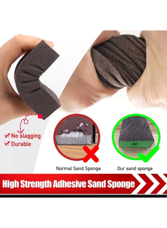 5 Pack Sanding Sponge Set – 10 Pieces Sanding Blocks with 60/80/100/180/220 Grit Assortment for Wood Metal Drywall – Washable Reusable Sandpaper Sponge Bricks - Image 4