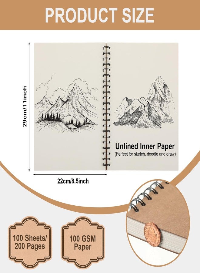 PerKoop 6 Pcs 8.5"x11" Spiral Sketch Pad A4 Large 100 Sheet Blank Notebook Sketch Pads 60lbs (100gsm) Xmas Gifts Sketching Drawing Pad Journals Art Sketchbook for Teachers Students Kids - Image 2