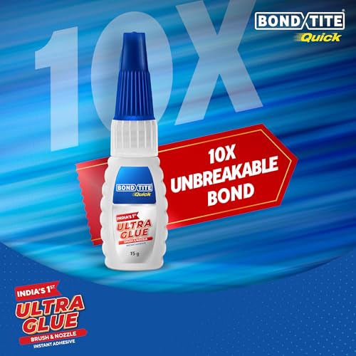 Bondtite Quick Ultra Glue Brush & Nozzle | 15g | Instant Adhesive | 10X Unbreakable Bond | Twin Dispensing | Special Brush Applicator to Ensure Full Coverage | Multi Material Strong Bonding | DIY - Image 4