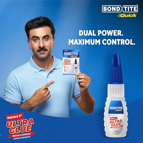 Bondtite Quick Ultra Glue Brush & Nozzle | 15g | Instant Adhesive | 10X Unbreakable Bond | Twin Dispensing | Special Brush Applicator to Ensure Full Coverage | Multi Material Strong Bonding | DIY - Image 2