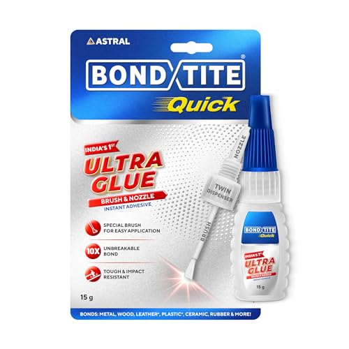 Bondtite Quick Ultra Glue Brush & Nozzle | 15g | Instant Adhesive | 10X Unbreakable Bond | Twin Dispensing | Special Brush Applicator to Ensure Full Coverage | Multi Material Strong Bonding | DIY - Image 1