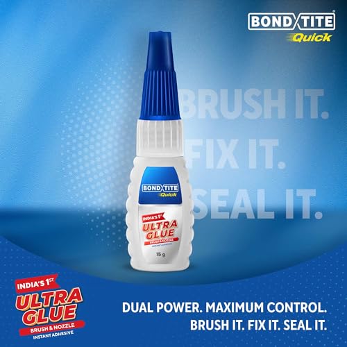 Bondtite Quick Ultra Glue Brush & Nozzle | 15g | Instant Adhesive | 10X Unbreakable Bond | Twin Dispensing | Special Brush Applicator to Ensure Full Coverage | Multi Material Strong Bonding | DIY - Image 5