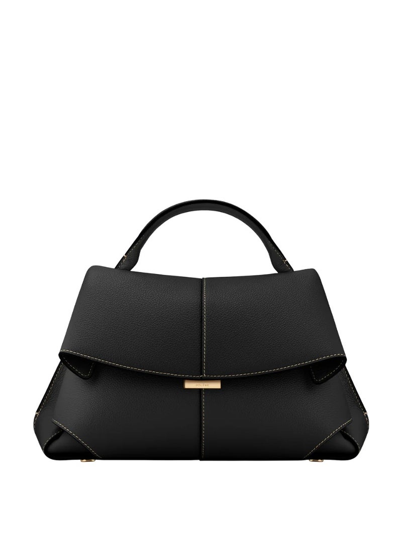 POLENE Polène ابتسامة خمر الجلد مطوية حقيبة اليد / الكتف حقيبة الكاميرا Crossbody - أسود - Image 1