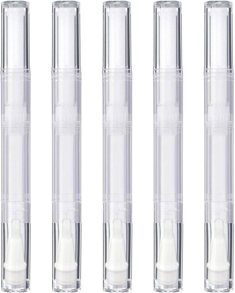 MOTYYA 5 Pack 3 ml Transparent Twist Pens Empty Nail Oil Pen with Brush Tip Cosmetic Lip Gloss Container Applicators Eyelash Growth Liquid Tube 5x