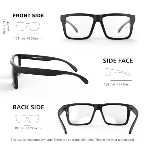 MAXJULI XXL Size Double Extra Large Z87 Sunglasses for Big Wide Heads Men TR90 Ultralight UV400 Protection Glasses 8228 (Matte Black Frame/Clear Lens - Image 5