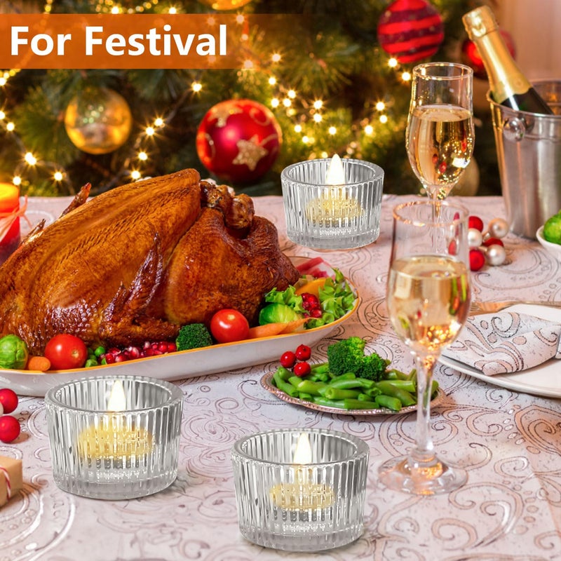 JOYIT Clear Votive Candle Holders Bulk Set of 4, Tealight Candle Holder for Wedding Table Centerpiece, Glass Small Candle Holders for Birthday Party, Valentine's Day, Home Decor (2''X 1.4'') - Image 4