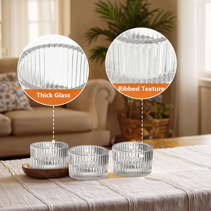 JOYIT Clear Votive Candle Holders Bulk Set of 4, Tealight Candle Holder for Wedding Table Centerpiece, Glass Small Candle Holders for Birthday Party, Valentine's Day, Home Decor (2''X 1.4'') - Image 3