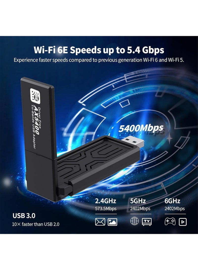 X-level WiFi6E USB 3.0 WiFi Adapter for PC, AX5400M 802.11AX, Tri-Band 6GHz/5GHz/2.4GHz, WPA3, Wireless USB WiFi Dongle Network Adapter for PC Laptop, Only Compatible with Windows 11/10 - Image 2
