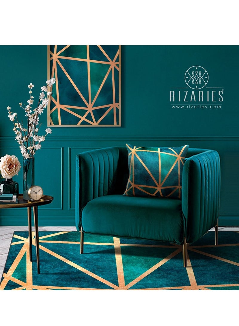RIZARIES Emerald Copper Centerpiece Rug, Fabric, Rectangle - Image 1