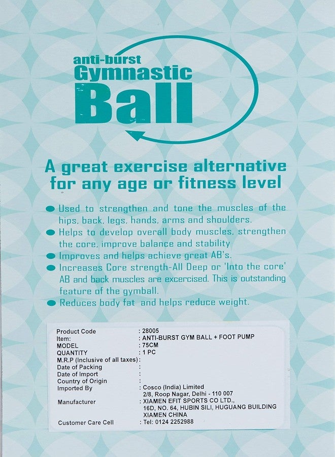 Cosco Anti Polyester Burst Gym Ball with Foot Pump, Exercise & Fitness, 75Cm, (Green) - Image 3