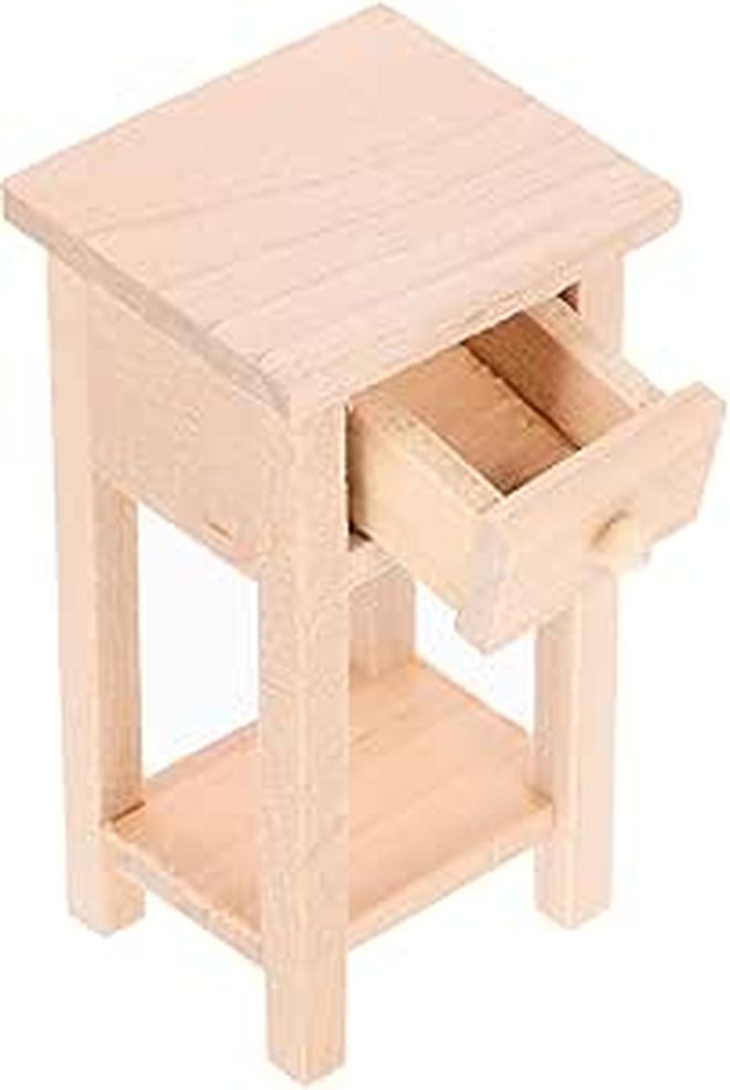 Miniature Wooden Bedside Table Doll House Furniture Nightstand For Dollhouse Living Room And Kitchen Scene Decor - Image 1