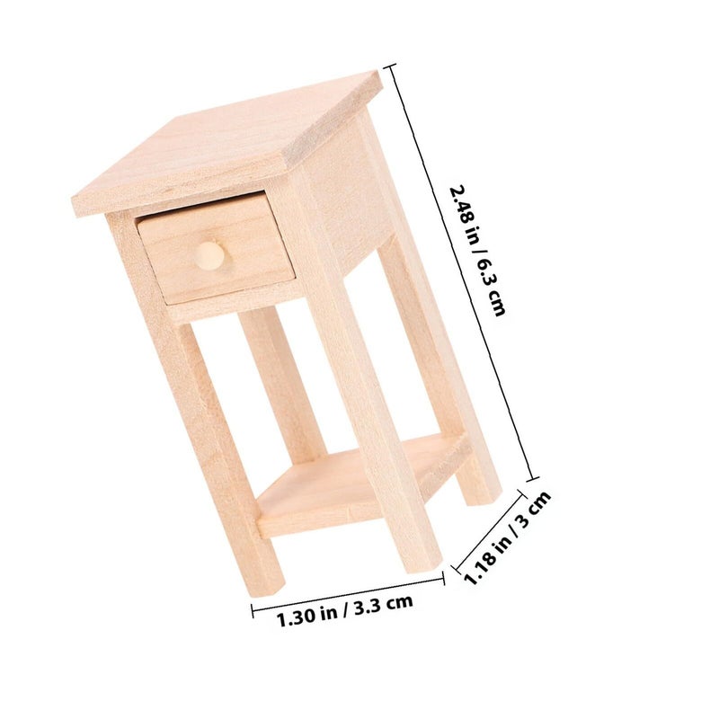 Miniature Wooden Bedside Table Doll House Furniture Nightstand For Dollhouse Living Room And Kitchen Scene Decor - Image 3