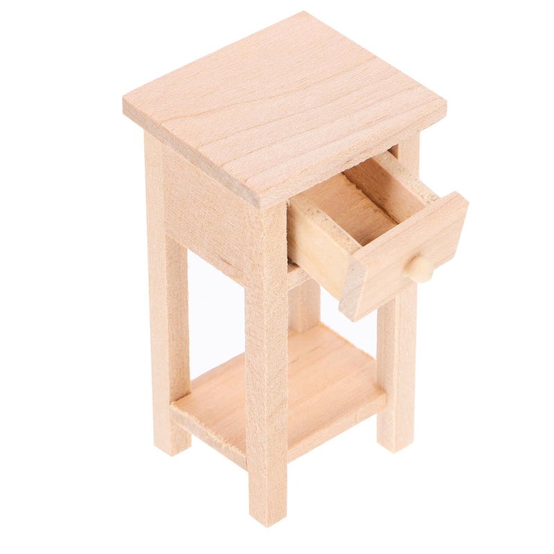 Miniature Wooden Bedside Table Doll House Furniture Nightstand For Dollhouse Living Room And Kitchen Scene Decor - Image 2