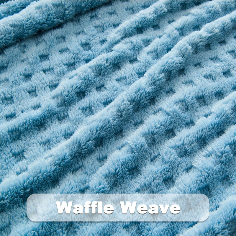NEWCOSPLAY Super Soft Twin Blanket Blue Premium Silky Flannel Fleece 3D Waffle Checkered Lightweight Bed Blanket All Season Use (Blue  Twin(60""x80"")) - Image 5