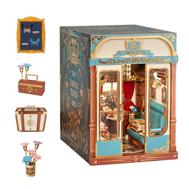 Tonecheer DIY Book Nook Kit for Adults, Miniature Infinity Train Cabin European Vintage Carriage Model, Wooden 3D Puzzle Dollhouse Booknook Decorative Bookend Gifts (European Travels) - Image 1