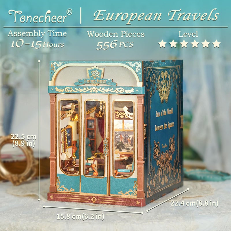 Tonecheer DIY Book Nook Kit for Adults, Miniature Infinity Train Cabin European Vintage Carriage Model, Wooden 3D Puzzle Dollhouse Booknook Decorative Bookend Gifts (European Travels) - Image 3