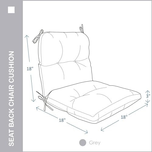 MILLIARD Outdoor Indoor Seat/Back Chair Tufted Cushion,All-Weather Patio Chair Cushion with Ties,for Patio Furniture (Grey) - Image 2
