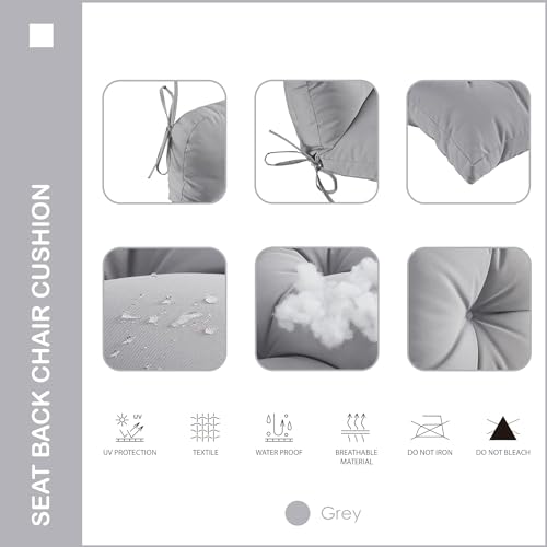MILLIARD Outdoor Indoor Seat/Back Chair Tufted Cushion,All-Weather Patio Chair Cushion with Ties,for Patio Furniture (Grey) - Image 4