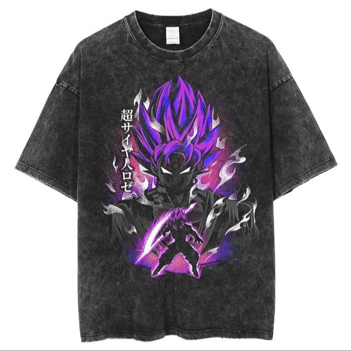 Vintage Washed Dragon Ball Goku Print Cotton Tee WTX04 Black
