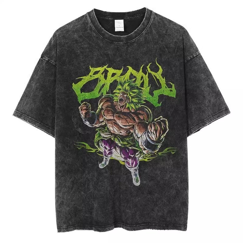 Vintage Washed Dragon Ball Goku Print Cotton Tee WTX04 Black