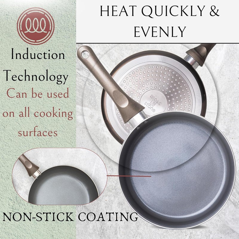 Moss & Stone 6 Piece Nonstick Cookware Set, Pots And Pans Set Non stick With Glass Lid, Induction Cookware, Home Kitchen Ware Pot And Pan Set Scratch Resistant, Stay-Cool Handles, PTFE/PFOA Free. - Image 3