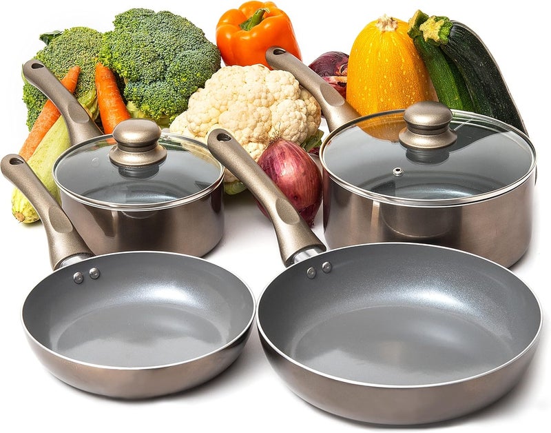 Moss & Stone 6 Piece Nonstick Cookware Set, Pots And Pans Set Non stick With Glass Lid, Induction Cookware, Home Kitchen Ware Pot And Pan Set Scratch Resistant, Stay-Cool Handles, PTFE/PFOA Free. - Image 1