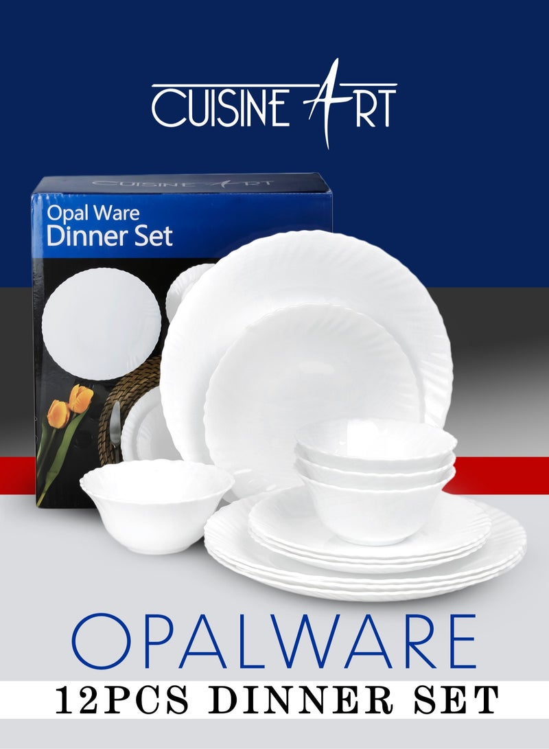 كويزين أرت مجموعة عشاء أوبال وير من كوزين آرت - طقم 12 قطعة باللون الأبيض الفاخر - Image 1