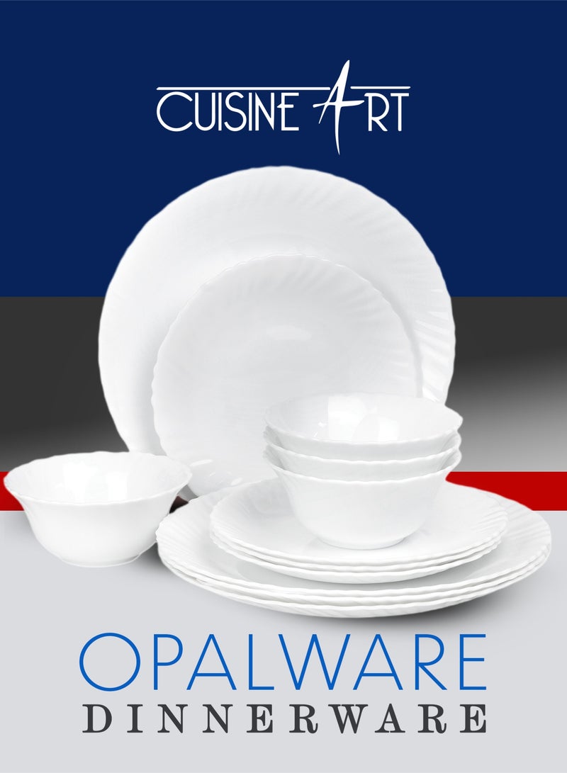 كويزين أرت مجموعة عشاء أوبال وير من كوزين آرت - طقم 12 قطعة باللون الأبيض الفاخر - Image 2