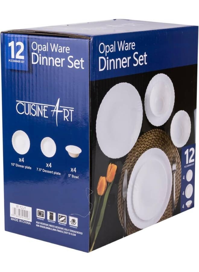 كويزين أرت مجموعة عشاء أوبال وير من كوزين آرت - طقم 12 قطعة باللون الأبيض الفاخر - Image 5