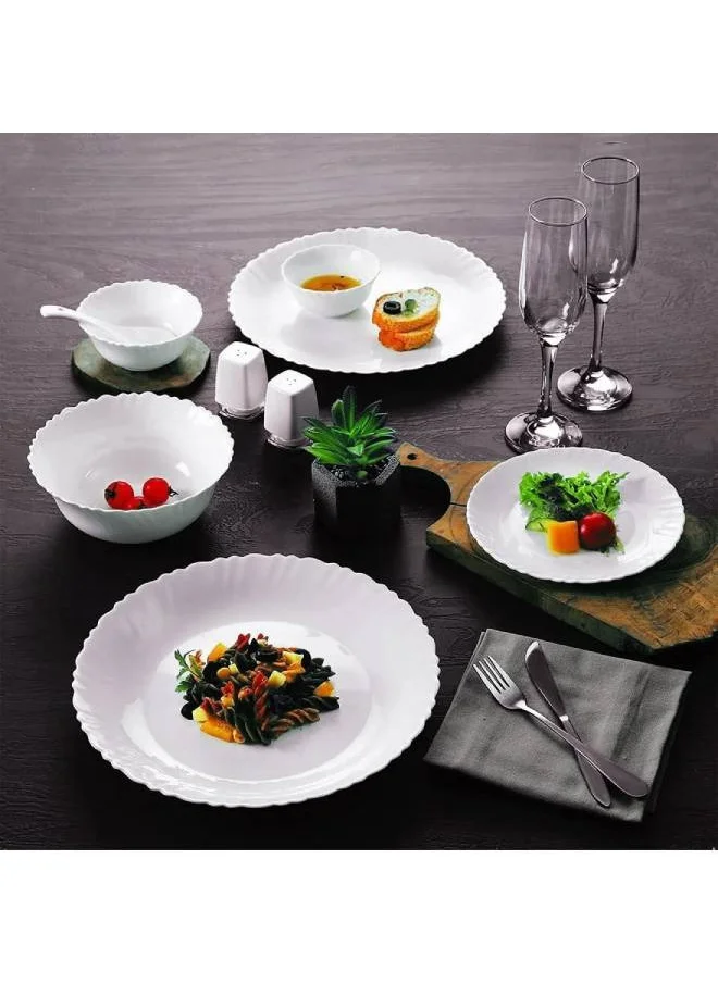 كويزين أرت Cuisine Art Opalware Dining Collection Dinnerware- Exquisite White 12-Piece Dinner Set | 10'' Dinner Plate x 4pcs| 7.5'' Dessert Plate x 4pcs |5'' Bowl X 4pcs