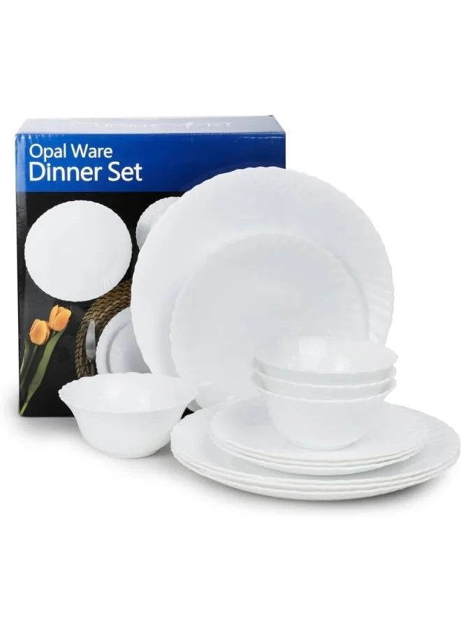 كويزين أرت Cuisine Art Opalware Dining Collection Dinnerware- Exquisite White 12-Piece Dinner Set | 10'' Dinner Plate x 4pcs| 7.5'' Dessert Plate x 4pcs |5'' Bowl X 4pcs