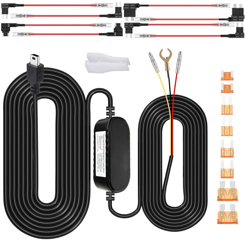 Gebildet Dash Cam Hardwire Kit, Car Dash Camera Mini Charger Hard Wire Kit for Dashcam DC 12-24V to 5V/2.5A Low Voltage Protection 24h Parking Surveillance with Fuse Tap - Image 1