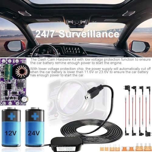 Gebildet Dash Cam Hardwire Kit, Car Dash Camera Mini Charger Hard Wire Kit for Dashcam DC 12-24V to 5V/2.5A Low Voltage Protection 24h Parking Surveillance with Fuse Tap - Image 5