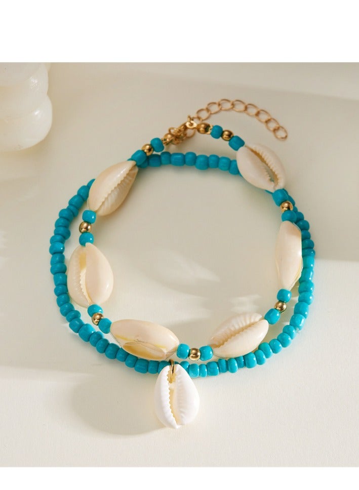 Bohemian style layered shell ankle chain for girls, high-end feeling, summer beach, rice bead shell ankle chain - Image 1