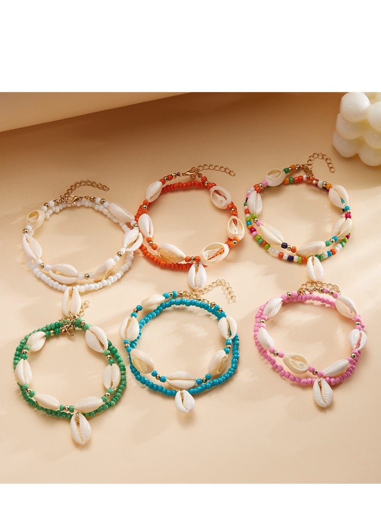 Bohemian style layered shell ankle chain for girls, high-end feeling, summer beach, rice bead shell ankle chain - Image 2