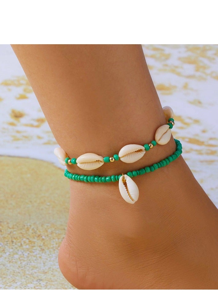 Bohemian style layered shell ankle chain for girls, high-end feeling, summer beach, rice bead shell ankle chain - Image 3