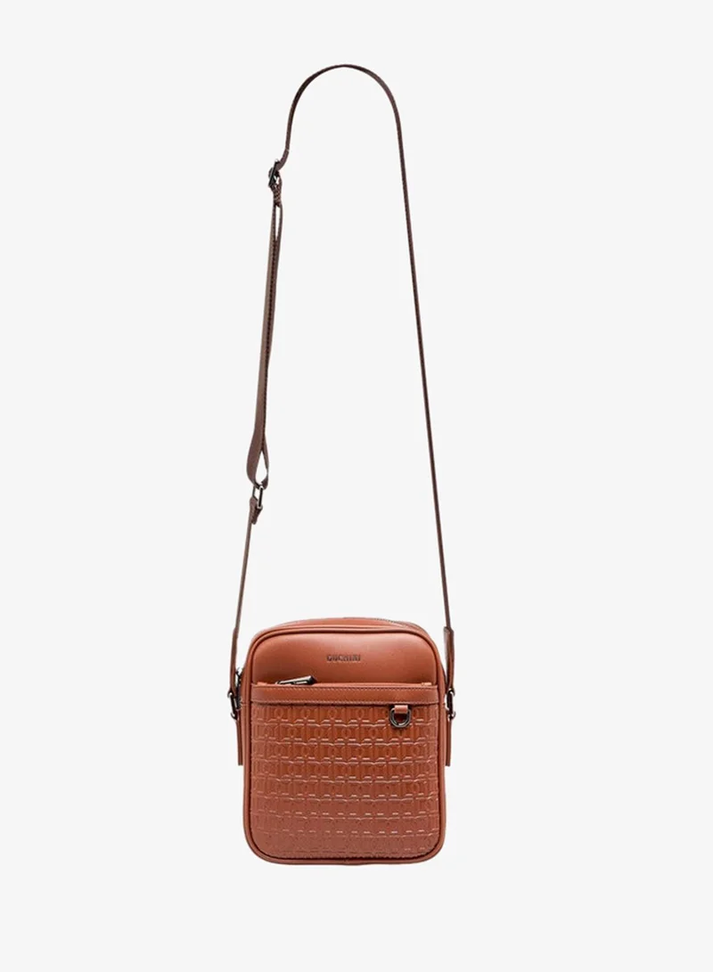 Duchini TAN Men Monogram Textured Crossbody Bag for Men | Best Price UAE