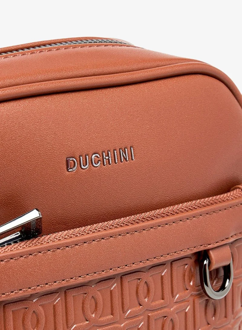 Duchini TAN Men Monogram Textured Crossbody Bag for Men | Best Price UAE