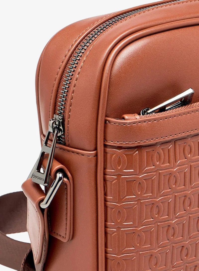 Duchini TAN Men Monogram Textured Crossbody Bag for Men | Best Price UAE
