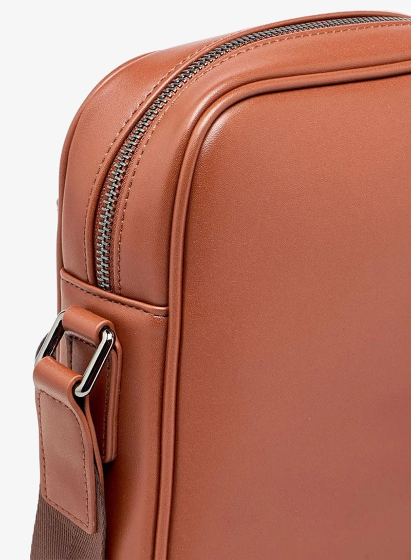 Duchini TAN Men Monogram Textured Crossbody Bag for Men | Best Price UAE