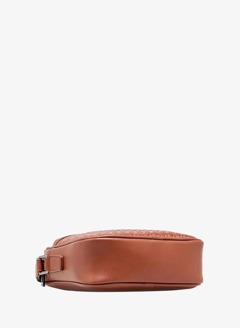 Duchini TAN Men Monogram Textured Crossbody Bag for Men | Best Price UAE