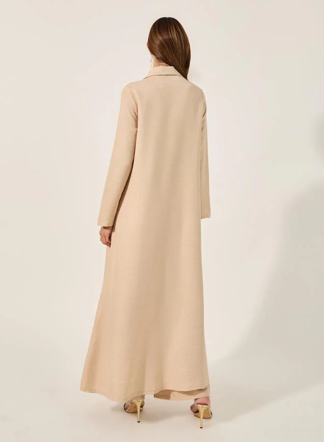 Styli Collared Lace Detail Buttoned Maxi Shirt and Trousers Set