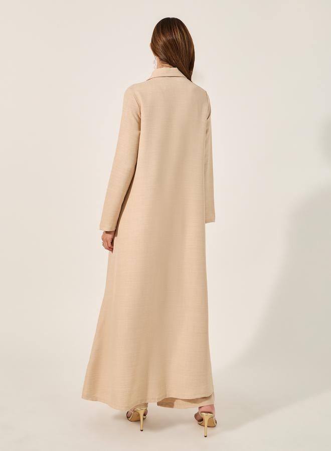 Styli Collared Lace Detail Buttoned Maxi Shirt and Trousers Set - Image 4