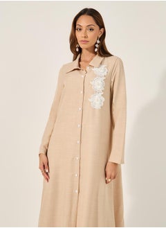 Styli Collared Lace Detail Buttoned Maxi Shirt and Trousers Set  - Image 2