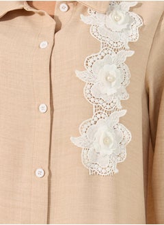 Styli Collared Lace Detail Buttoned Maxi Shirt and Trousers Set  - Image 3