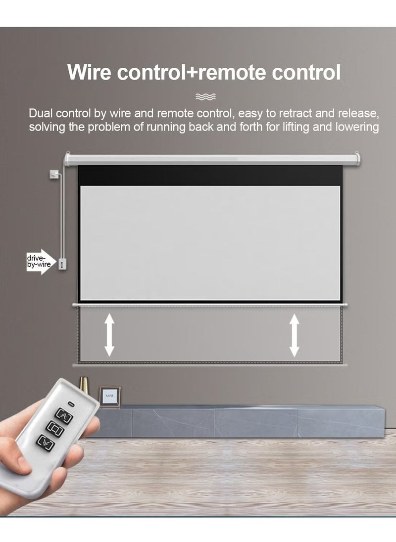 Flash Hawk 72 Inch 16:9 Wall Mount Electric Projector Screen Motorized Projection Curtain with Remote Control For Home Cinema/Home Theater/Home Gaming/Home Party  - Image 3