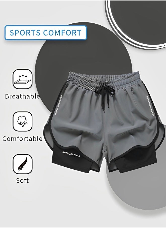 GROIC Men’s 2 in 1 Running Shorts Quick Dry Gym Athletic Workout Shorts Basketball soccer ball  Sports Shorts swim trunks  - Image 2