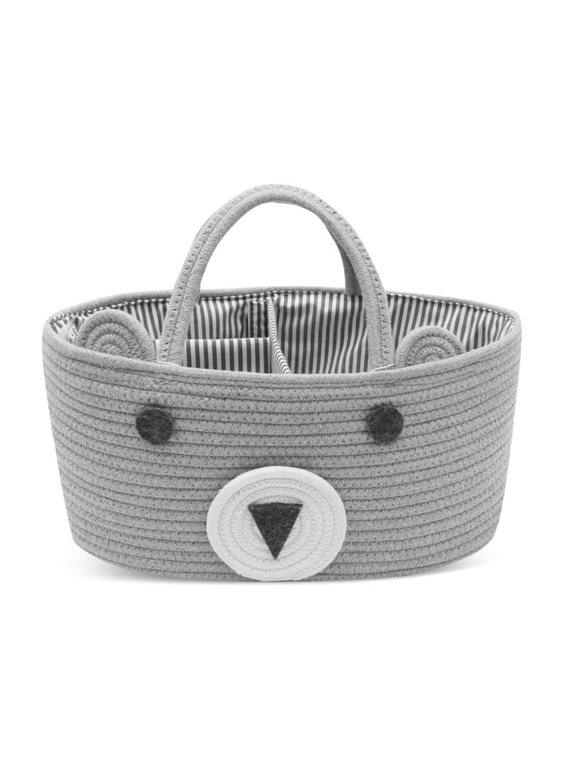 Gonice Baby Diaper Caddy Organizer Canvas Stylish Rope Nursery Storage Bin Portable Tote Bag & Car Organizer For Changing Table- Top Baby Shower Basket (Gray)  - Image 1
